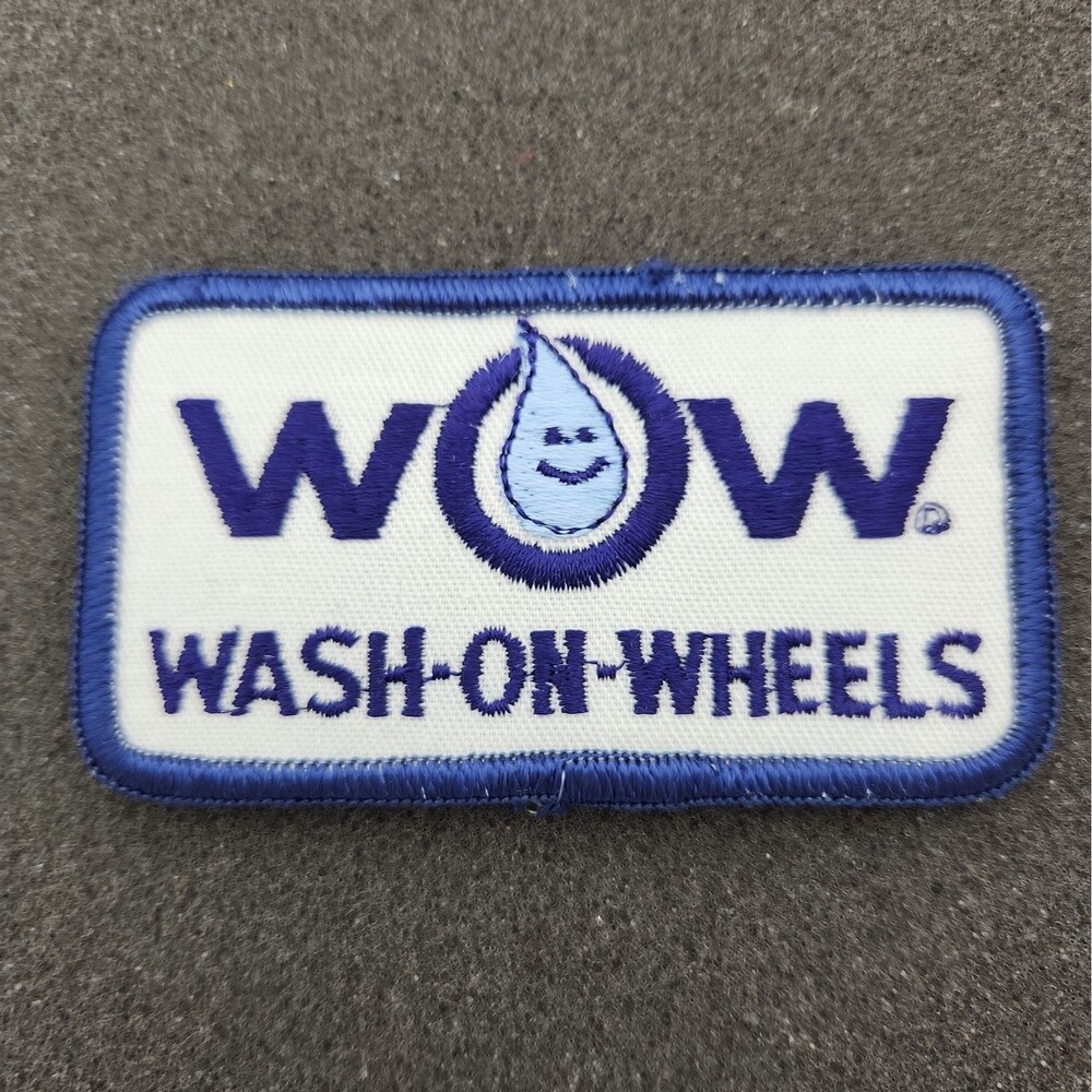 Patch WOW Wash On Wheels Embroidered Sew On Iron 1980'S Vintage NOS 3.75" X 2"